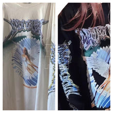 画像をギャラリービューアに読み込む, 【ハードコア天使】 hardcore angel long sleeve white shirt / サブカル柄 袖デザイン 袖ライン ロングTシャツ ロンT 長袖 白Tシャツ ドロップショルダー ゆったり オーバーサイズ レディース トップス 原宿 XL XXL 韓国 春物 ストリート お洒落 K-POP 春物 秋物