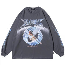 画像をギャラリービューアに読み込む, 【ハードコア天使】 hardcore angel long sleeve gray t shirt / サブカル柄 袖デザイン 袖ライン ロングTシャツ ロンT 長袖 ドロップショルダー グレー ゆったり オーバーサイズ レディース men's トップス 原宿 XL XXL 韓国 春物 ストリート お洒落 K-POP 春物 秋物