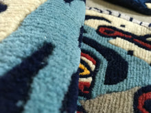 画像をギャラリービューアに読み込む, S 9697 WOOL ★ TIBETAN TIGER RUG SPECIAL LIMITED EDITION HIMALAYAN AQUERIUS BLUE / チベタンタイガーラグ 小 ヒマラヤンアクエリアスブルー ネパール産 本物 チベット絨毯 虎柄 玄関マット インテリア カーペット 通販