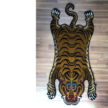 画像をギャラリービューアに読み込む, L9646 WOOL ★ TIBETAN TIGER RUG HIMALAYAN BROWN / チベタンタイガーラグ 大 ヒマラヤンブラウン ネパール産 本物 チベット絨毯 虎柄 フロアマット インテリア カーペット