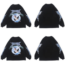 画像をギャラリービューアに読み込む, 【ハードコア天使】 hardcore angel long sleeve black shirt / サブカル柄 袖デザイン 袖ライン ロングTシャツ ロンT 長袖 黒Tシャツ ドロップショルダー ゆったり オーバーサイズ レディース トップス 原宿 XL XXL 韓国 春物 ストリート お洒落 K-POP 春物 秋物