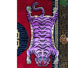 画像をギャラリービューアに読み込む, L 758 VISCOSE ★ TIBETAN TIGER RUG HIMALAYAN LIGHT PURPLE / チベタンタイガーラグ 大 ヴィスコース製 ヒマラヤンパープル 紫色 ネパール産 本物 チベット絨毯 虎柄 フロアマット 手織り ハンドクラフト インテリア カーペット 通販