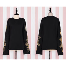 画像をギャラリービューアに読み込む, golden dragon embroidery long sleeve black shirt / 金刺繍 金龍柄 竜柄 ドラゴン刺繍 スカシャツ ロングTシャツ ロンT 黒Tシャツ Tシャツワンピース モノトーン ゆったり 長袖 レディースブラウス トップス 昭和レトロ 原宿 オーバーサイズ 韓国 春物 秋物