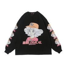 画像をギャラリービューアに読み込む, Japanese anime girl long sleeve black T shirt / レトロガール 女の子 アニメ柄 サブカル ロングTシャツ ロンT 長袖 レディース ビッグシルエット 黒 M L XL 90s オタク 原宿ファッション かわいい ストリート 春物 秋物