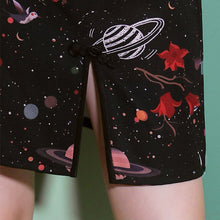 画像をギャラリービューアに読み込む, space pattern black one piece China dress / 宇宙柄 スペースチャイナ服 ブラックドレス ミニワンピース スカート 黒 レディース 原宿 コスプレ ゆめかわいい 夏物