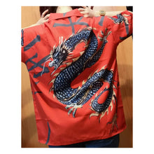 画像をギャラリービューアに読み込む, dragon design short sleeve red shirt / 龍柄 ドラゴン 総柄シャツ シャツワンピース ゆったり 半袖 赤 レディース ブラウス トップス 昭和レトロ 原宿 オーバーサイズ 韓国 夏物