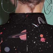 画像をギャラリービューアに読み込む, space pattern black one piece China dress / 宇宙柄 スペースチャイナ服 ブラックドレス ミニワンピース スカート 黒 レディース 原宿 コスプレ ゆめかわいい 夏物