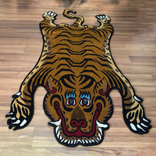 画像をギャラリービューアに読み込む, L9646 WOOL ★ TIBETAN TIGER RUG HIMALAYAN BROWN / チベタンタイガーラグ 大 ヒマラヤンブラウン ネパール産 本物 チベット絨毯 虎柄 フロアマット インテリア カーペット