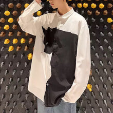 画像をギャラリービューアに読み込む, black cat pattern long sleeve white shirt / 黒猫柄 モノトーン 白シャツ 長袖 ゆったり M L XL ユニセックス レディース 原宿 韓国 かわいい 春物 秋物