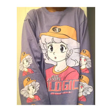 画像をギャラリービューアに読み込む, Japanese anime girl long sleeve purple T shirt / レトロガール 女の子 アニメ柄 サブカル ロングTシャツ ロンT 長袖 レディース ビッグシルエット 紫 M L XL 90s オタク 原宿ファッション かわいい ストリート 春物 秋物
