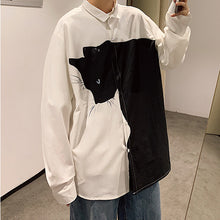 画像をギャラリービューアに読み込む, black cat pattern long sleeve white shirt / 黒猫柄 モノトーン 白シャツ 長袖 ゆったり M L XL ユニセックス レディース 原宿 韓国 かわいい 春物 秋物