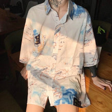画像をギャラリービューアに読み込む, world map pattern short sleeve white shirt / 世界地図 総柄シャツ 白シャツ 半袖 トップス ブラウス レディース 原宿 韓国 猫グッズ XL ゆったり オーバーサイズ 海外旅行