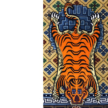 画像をギャラリービューアに読み込む, L 750 WOOL ★ TIBETAN TIGER RUG HIMALAYAN ORANGE / チベタンタイガーラグ 大 ウール製 ヒマラヤンオレンジ ネパール産 本物 チベット絨毯 虎柄 フロアマット ハンドクラフト インテリア カーペット 通販