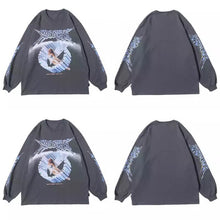 画像をギャラリービューアに読み込む, 【ハードコア天使】 hardcore angel long sleeve gray t shirt / サブカル柄 袖デザイン 袖ライン ロングTシャツ ロンT 長袖 ドロップショルダー グレー ゆったり オーバーサイズ レディース men's トップス 原宿 XL XXL 韓国 春物 ストリート お洒落 K-POP 春物 秋物