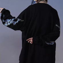 画像をギャラリービューアに読み込む, 【ハードコア天使】 hardcore angel long sleeve black shirt / サブカル柄 袖デザイン 袖ライン ロングTシャツ ロンT 長袖 黒Tシャツ ドロップショルダー ゆったり オーバーサイズ レディース トップス 原宿 XL XXL 韓国 春物 ストリート お洒落 K-POP 春物 秋物
