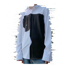 画像をギャラリービューアに読み込む, black cat pattern long sleeve white shirt / 黒猫柄 モノトーン 白シャツ 長袖 ゆったり M L XL ユニセックス レディース 原宿 韓国 かわいい 春物 秋物