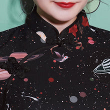 画像をギャラリービューアに読み込む, space pattern black one piece China dress / 宇宙柄 スペースチャイナ服 ブラックドレス ミニワンピース スカート 黒 レディース 原宿 コスプレ ゆめかわいい 夏物
